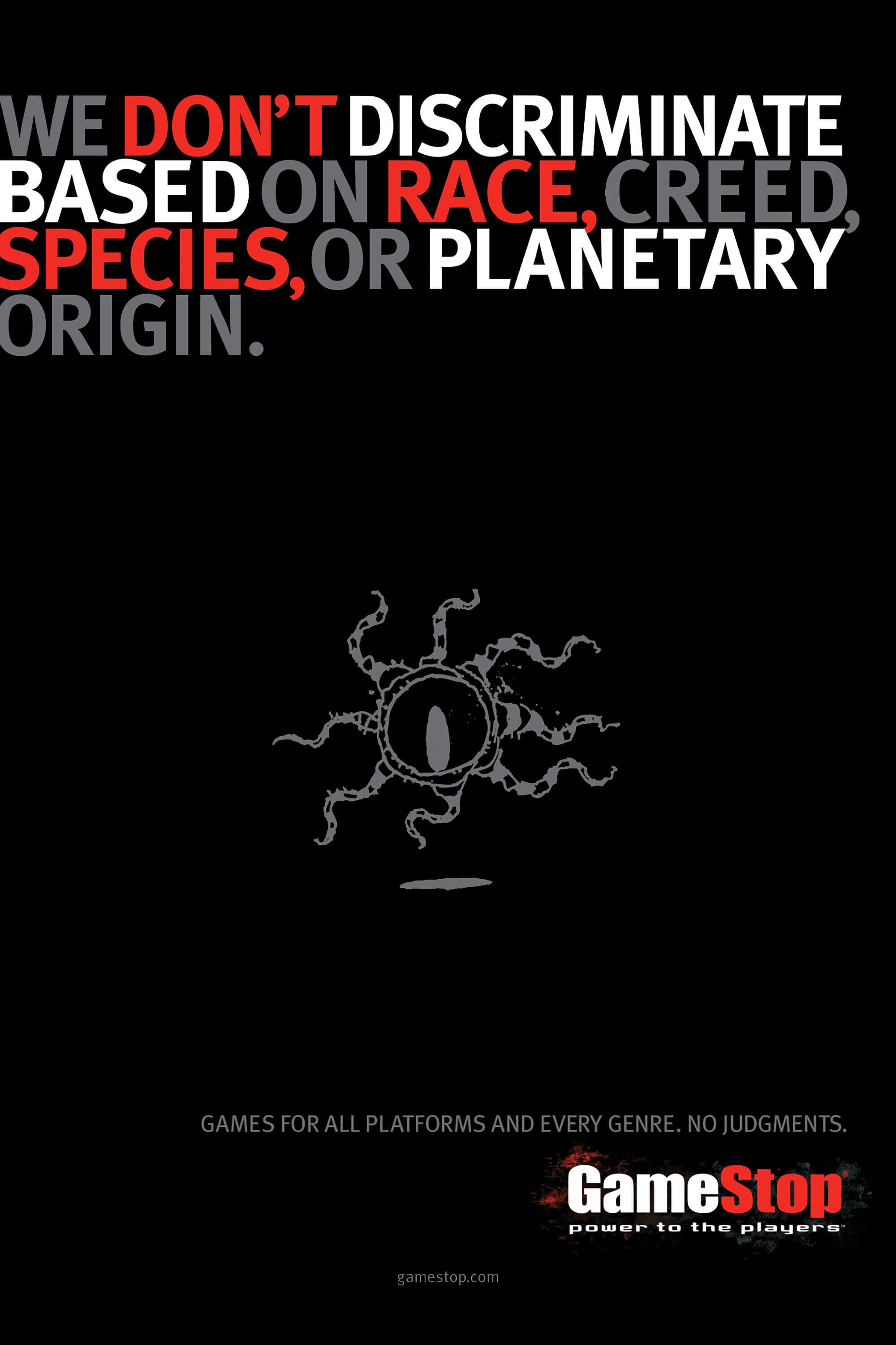 WE DON'TDISCRIMINATE BASED ON RACE CREED, SPECIES, OR PLANETARY ORIGIN.
